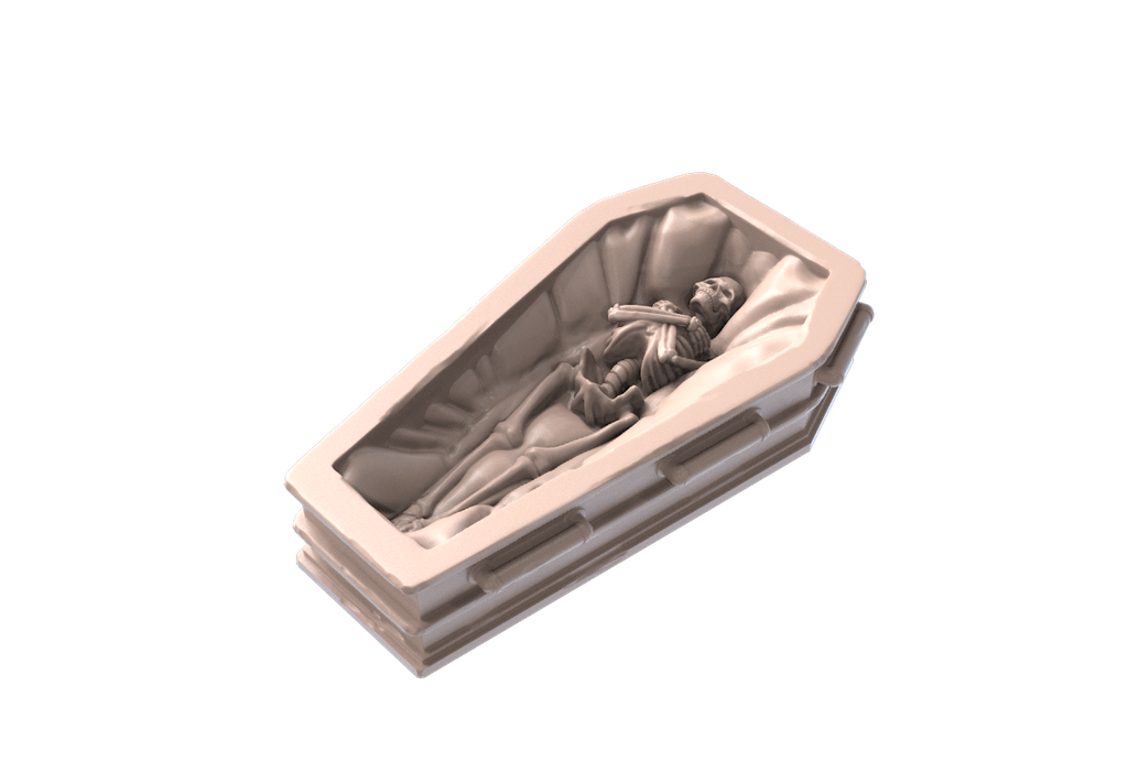 Metallsarg mit Leichnam