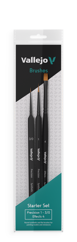Vallejo Starter Set (Round No.1 & 3/0 Triangular Handle, Flat No.4, synthetics)